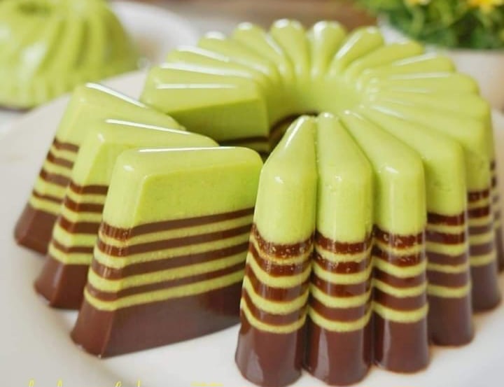 Resep Puding Pandan Cokelat, Puding Berlapis